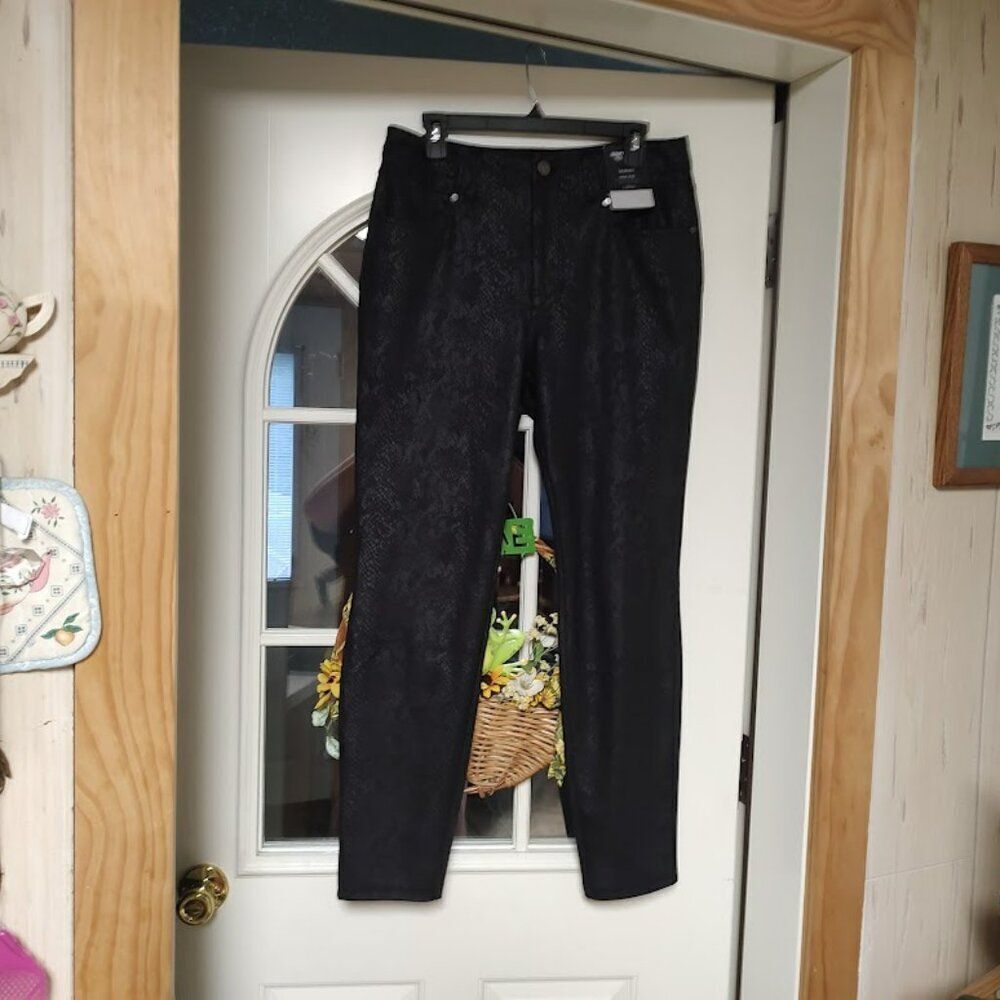 New Simply Vera Vera Wang Skinny Polished Twill Snake Print Pants Size Women's L